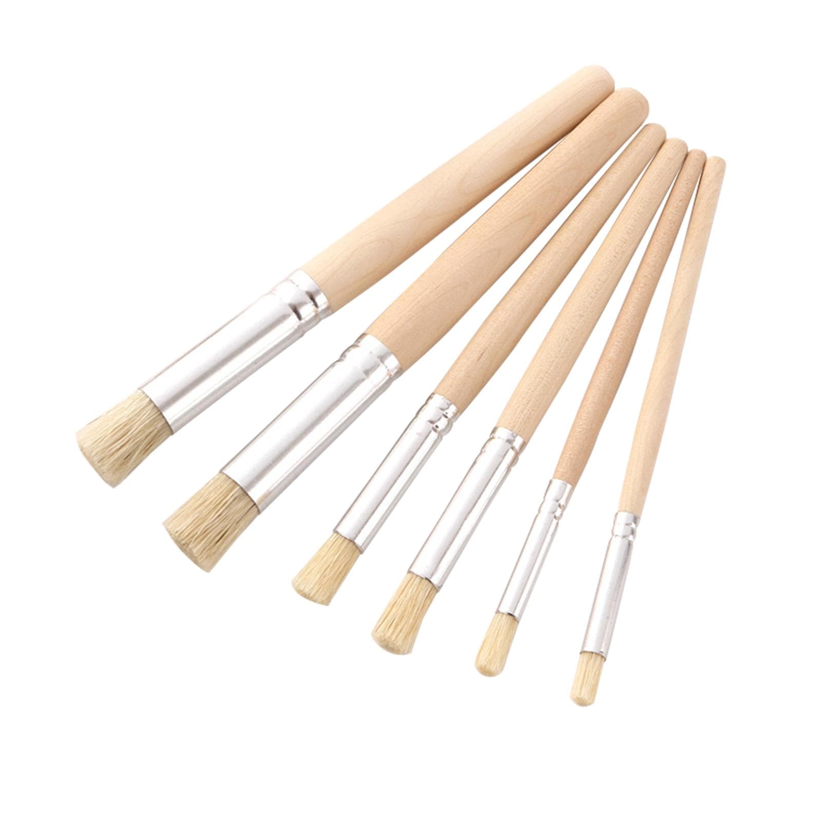 Wooden Stencil Paint Brushes Set Round Tip Bristle Hair Paintbrush Easy to Clean Art Supplies Gift 6pcs