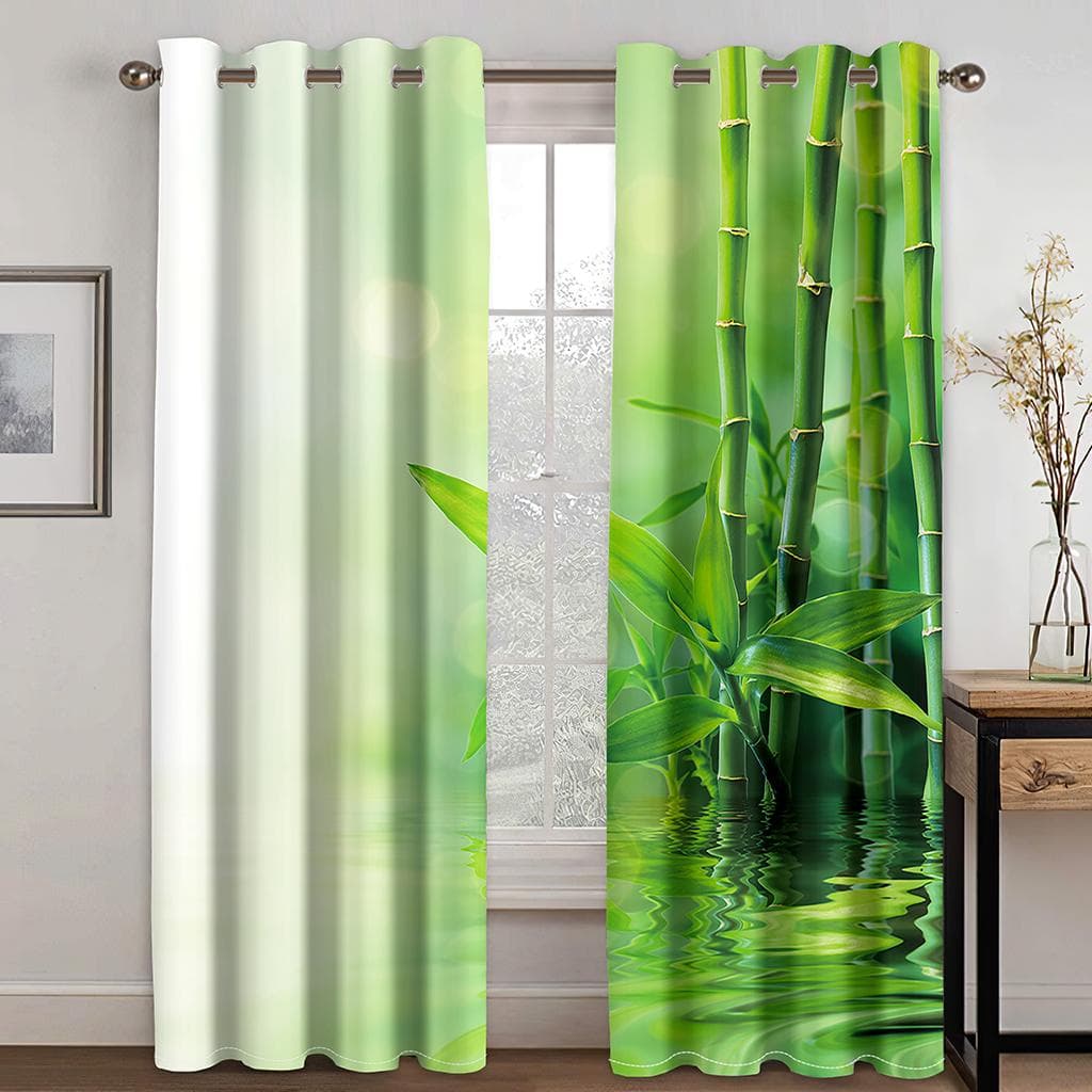 Bamboo Curtains Bamboo 3D Printed Nature Wood Natural Zen Asian Chinese Style Wildlife Home Decor Living Room Bedroom 200W240H(CM)79x95in&Grommet Top
