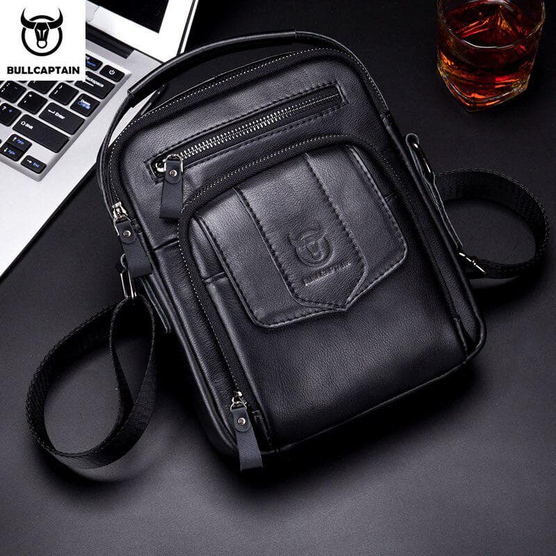 BULLCAPTAIN 100% Genuine Leather Men's Shoulder Bag Messenger Bags Business Men's High Quality Bag black