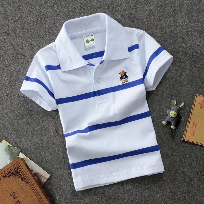 Children's Short Sleeved Summer Children's Wear Middle and Large Children's T-shirt Cotton Stripe Polo Shirt 140cm white