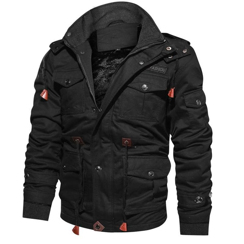 Men's Winter Fleece Jackets Warm Hooded Coat Thermal Thick Outerwear Men Military Jacket 4XL black