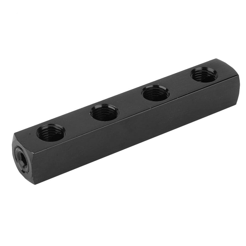 SUS304 Pneumatic Air Hose Inline Manifold Block Splitter 14 Inch BSPP Thread Black4 Way