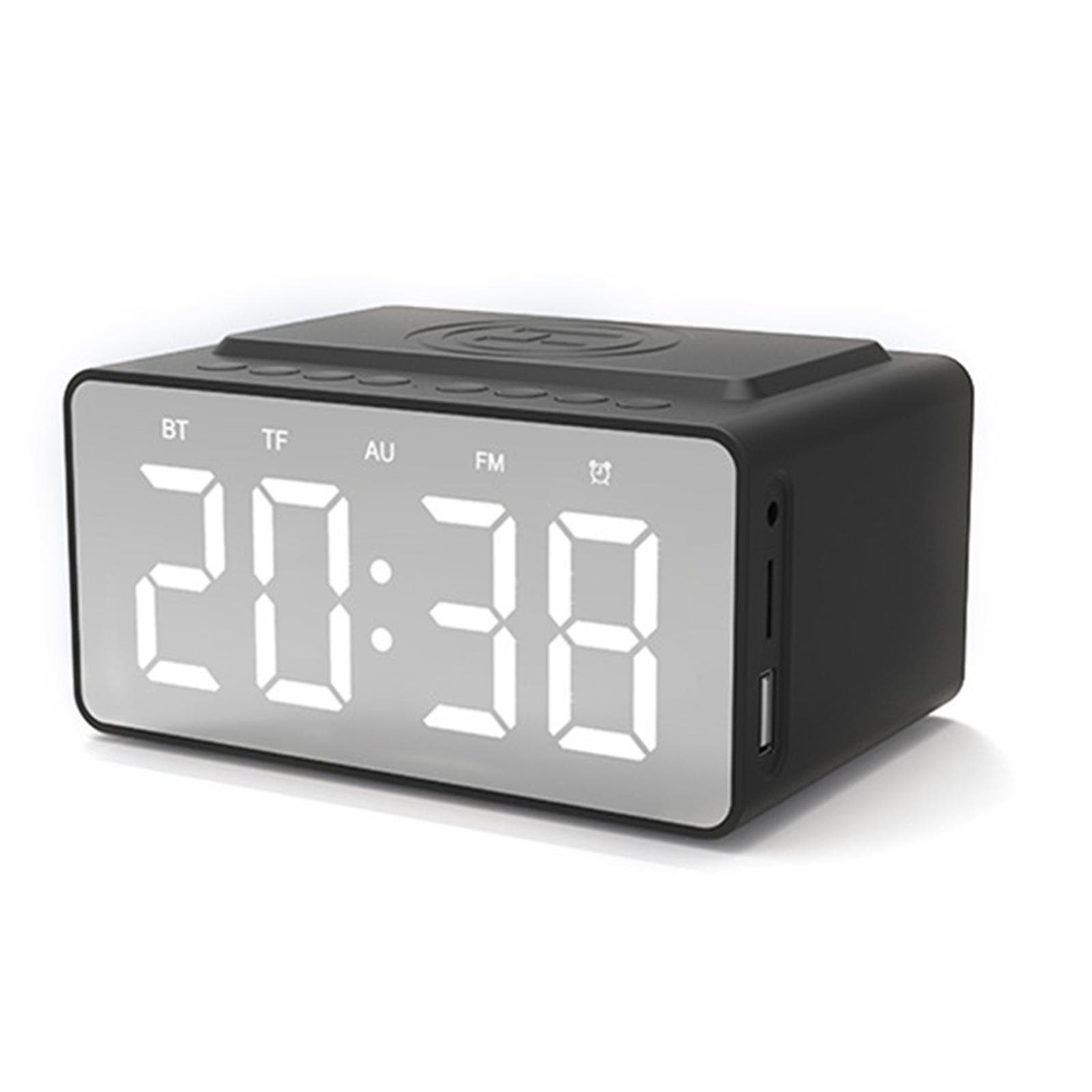 Clock Desktop Speake Wireless BT5.0 Speakers Wireless Charger Alarm Clock FM Radio MP3 Player black