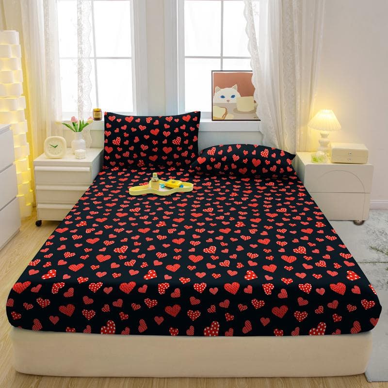 1 Simple Modern Heart-Shaped Printed Matte Fitted Sheet, Bedroom Printed Bed Cover, Bedding (Excluding Pillowcases) 71x132cm