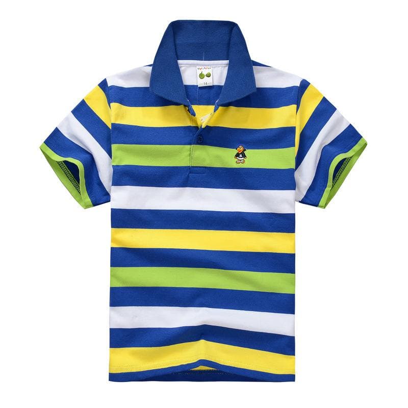 Children's Short Sleeved Summer Children's Wear Middle and Large Children's T-shirt Cotton Stripe Polo Shirt 105cm green/blue