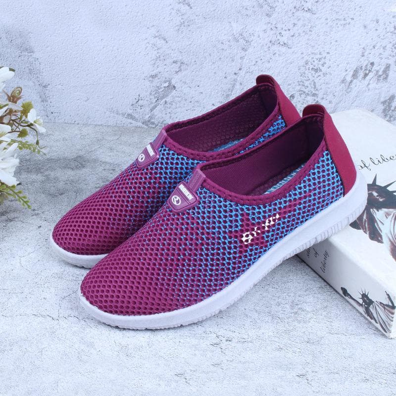 Women's Spring and Summer Breathable Hollow Mesh Shoes Middle-aged and Elderly Mothers Comfortable Non-slip One-step Shallow Shoes 35