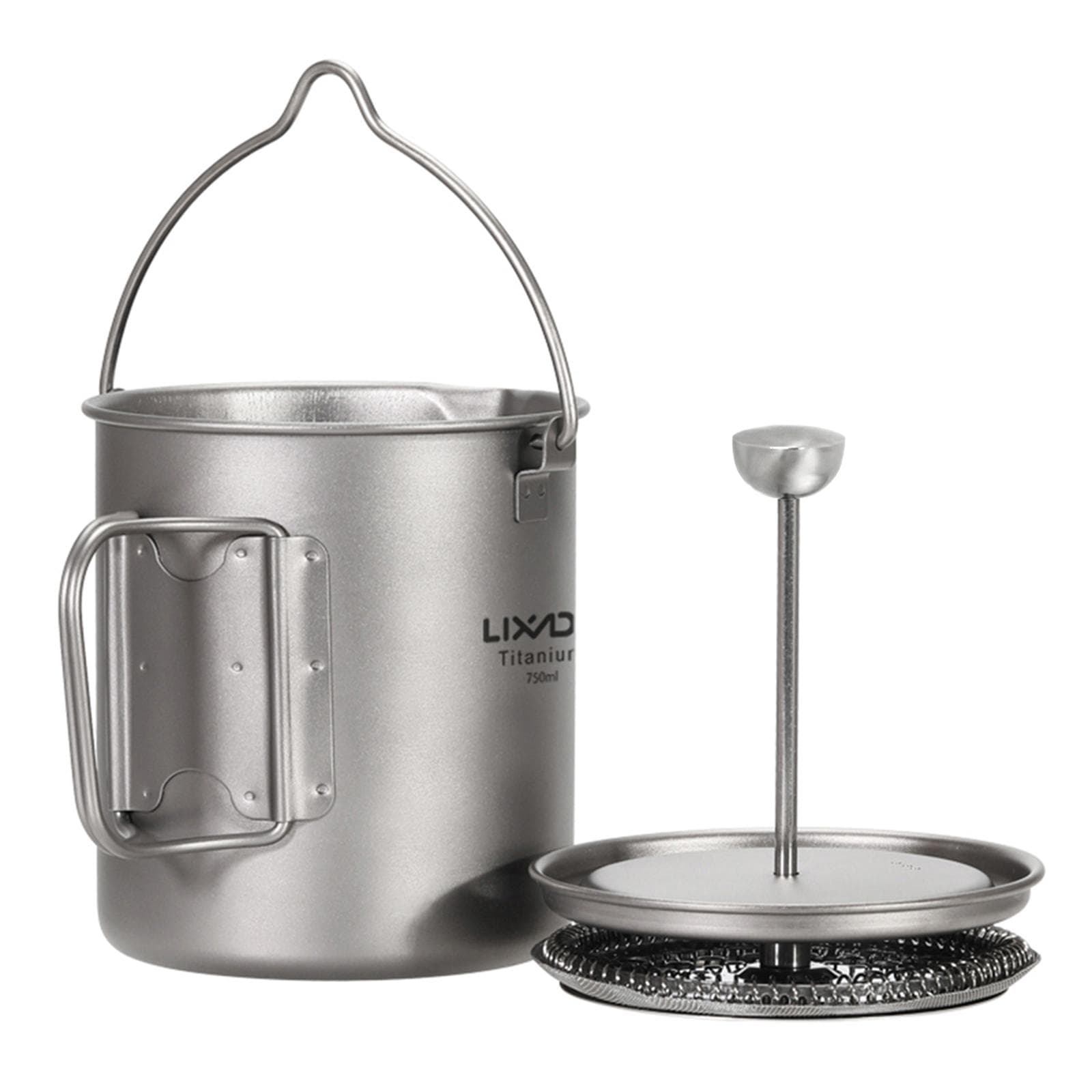 Lixada 750ml Titanium Coffee Cup Mug French Press Pot Coffee Maker with Lid Outdoor Camping Cooking 750ml silver