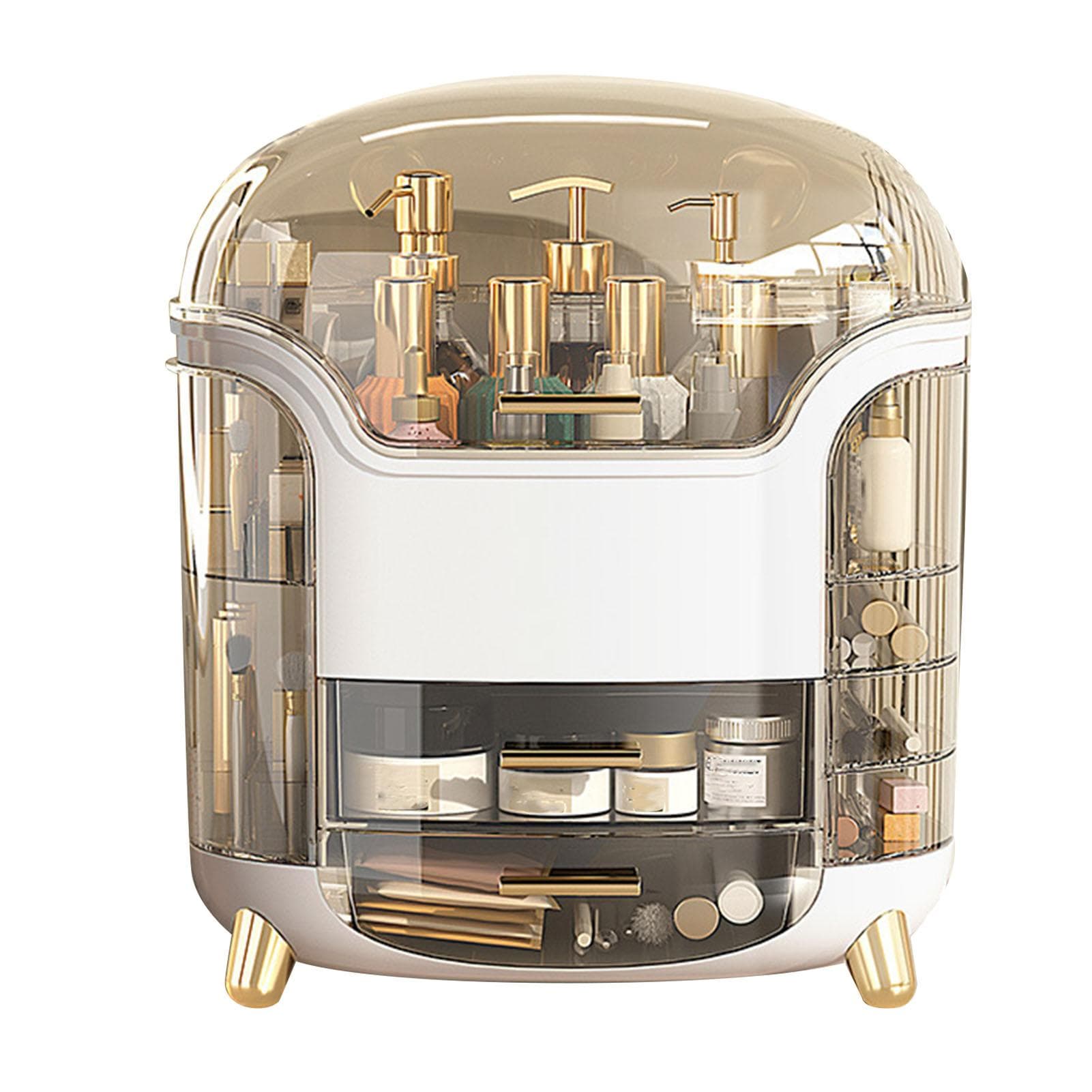 Cosmetic Box Large Capacity Compartment Storage Rotatable Waterproof Transparent Vertical Makeup white