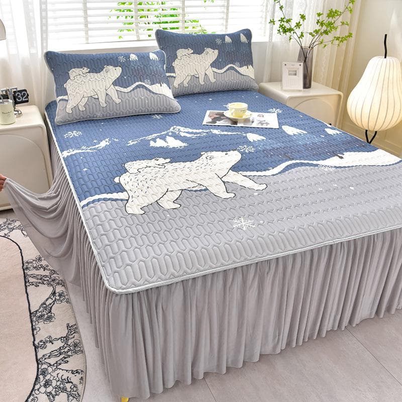 Summer Cool Fitted Bed Skirt Sheet Soft Mat Lace Mattress Protector Bed Cover Girl Washable Folding Cooler Bedding Set Bedspread 150x200cm 3pcs