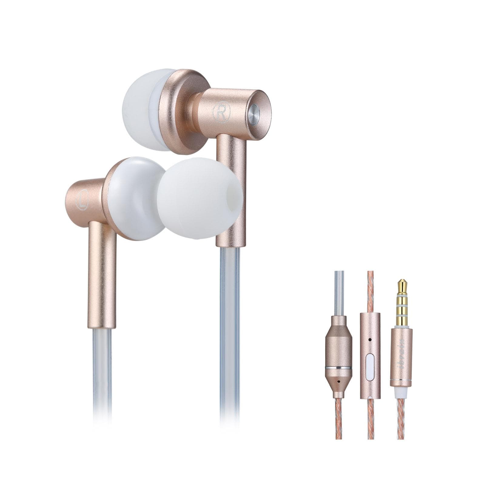 IBRAIN FC33-E Radiation Free Air Tube Headphones Aluminum Metal Earbuds with Mic and Volume Control rose gold