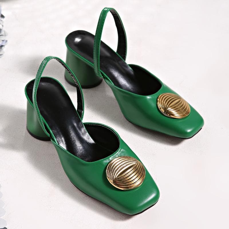 Womens High Heels Fashion Squared Toe Leather Slingbacks Pumps Elegant Lady Heeled Pump Shoes Autumn Luxury Heel Shoe 40 green