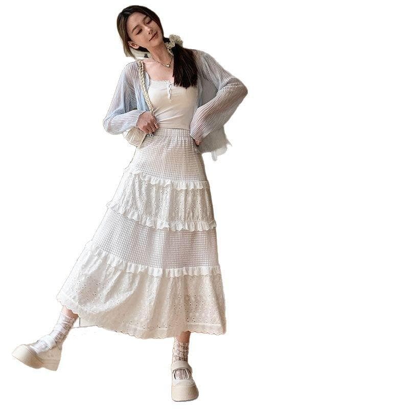 White Skirt for Women In Spring and Autumn New High-waisted Slim A-line Mid-length Puffy Skirt for Small Cake Skirt XL