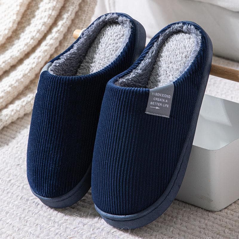 Autumn/Winter Home Cotton Slippers: Warm, Non-Slip, Silent, Plush for Men & Women 40-41 shoe size navy blue