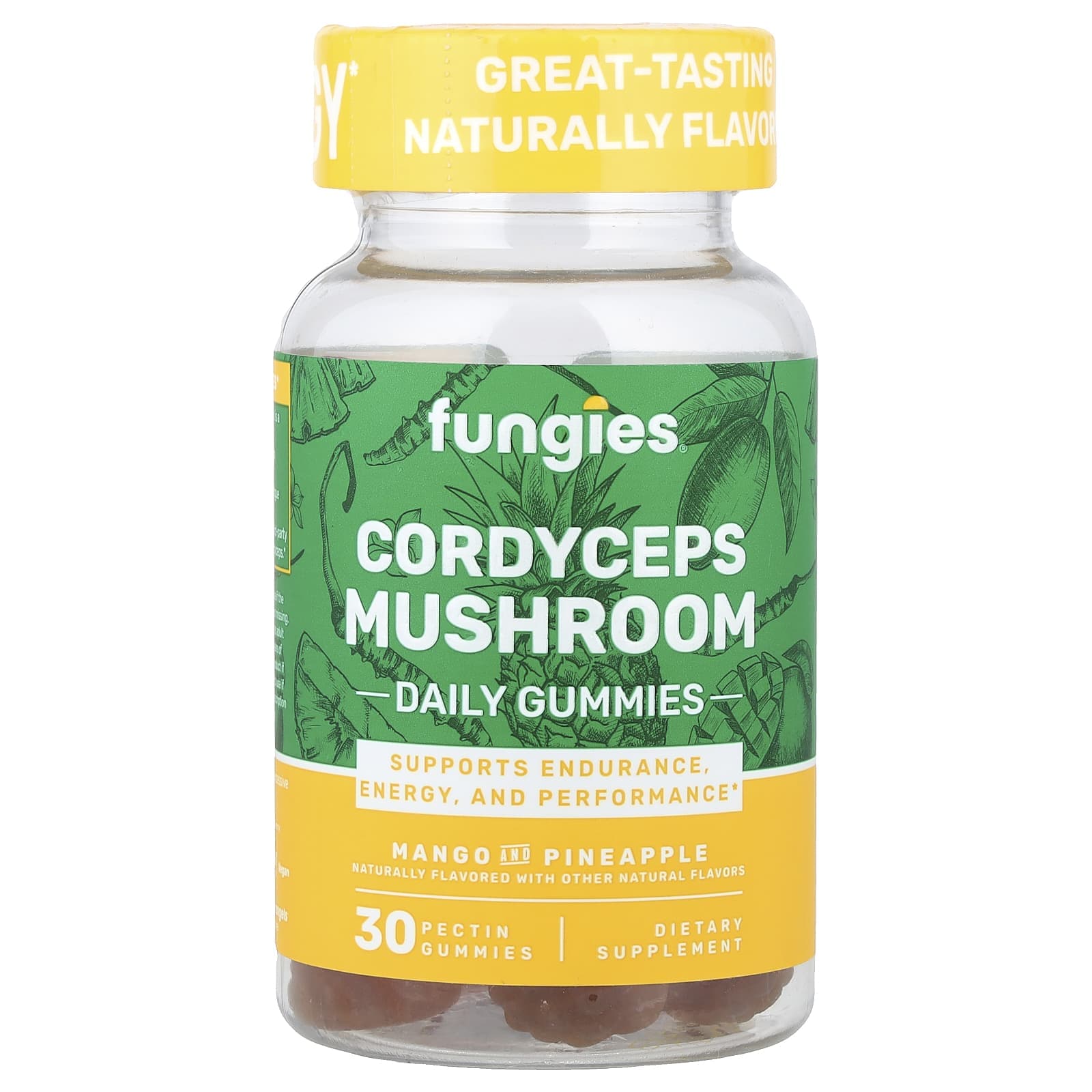 Fungies, Cordyceps Mushroom Daily Gummies, Mango and Pineapple, Pectin, 30 Gummies (50mg per Gummi)
