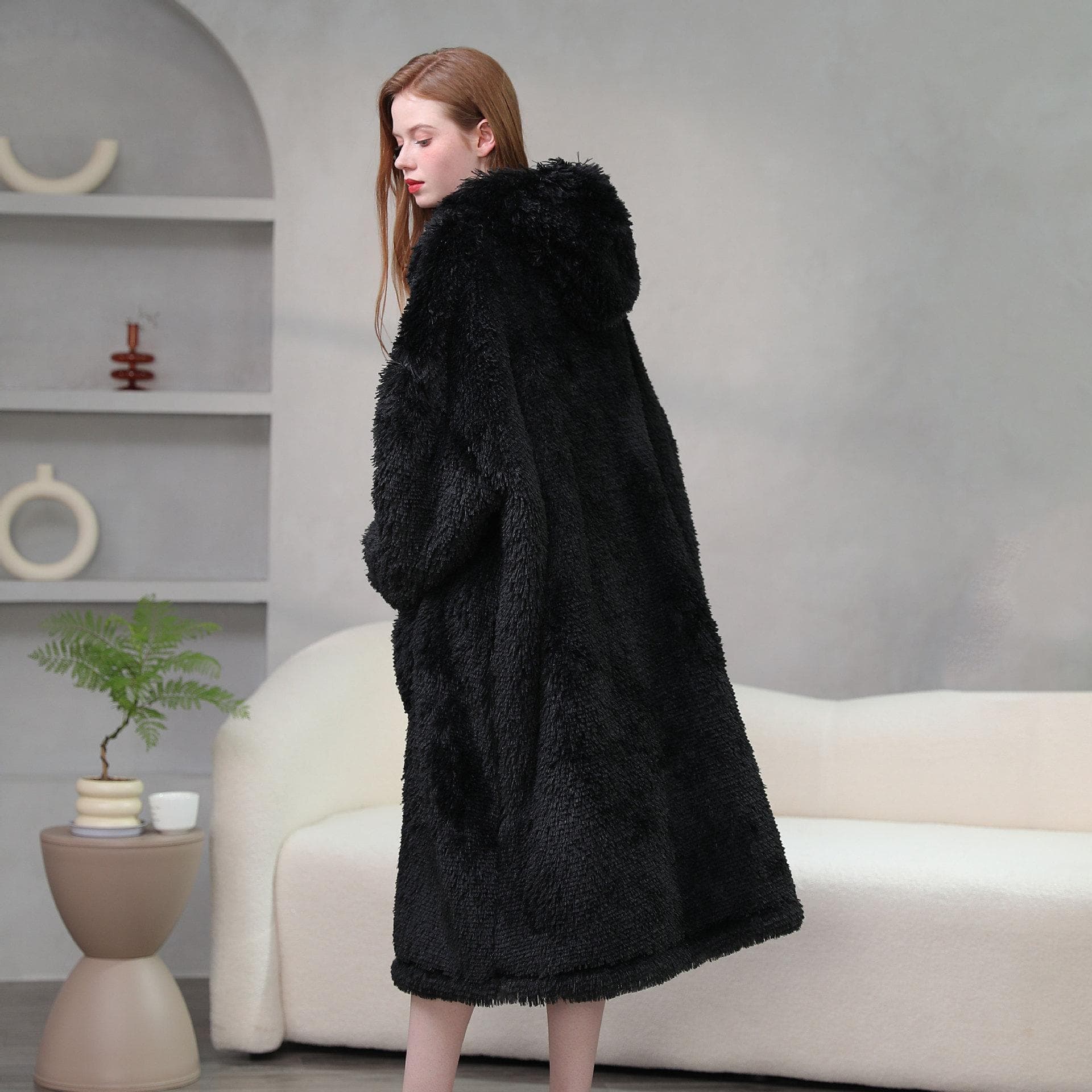 Soft Warm Hooded Nightgown Thick Coral Fleece Female Autumn Winter Sleepwear Loose Flannel Home Dress Loungewear Nightdress Robe One Size