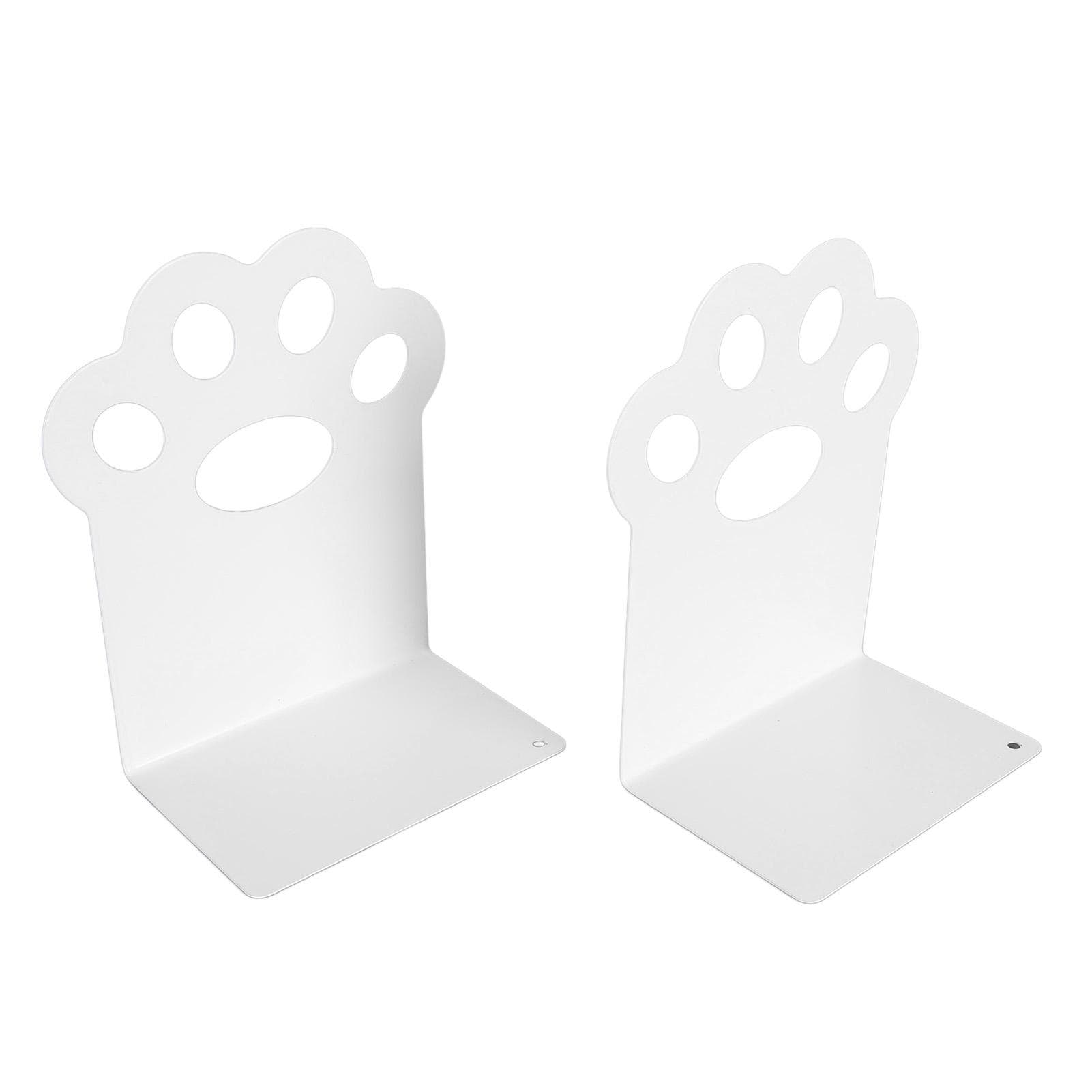 Metal Bookends Cartoon Cat Claw Decorative Organizer Desk Magazine Book Ends for Home School Office white