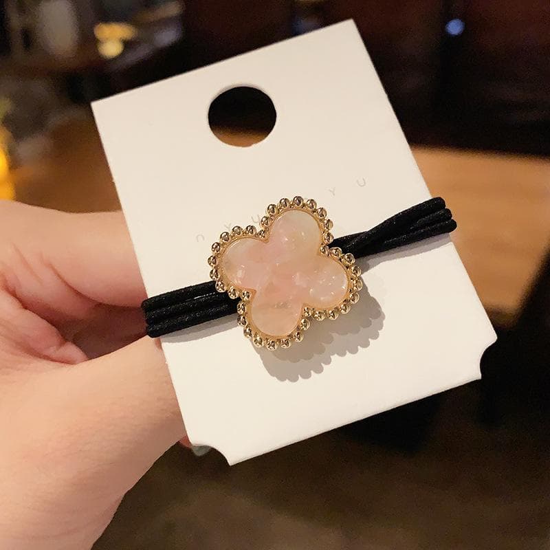 Fashion Headwear Simple Hair Rope Temperament Hair Ring Female Hair Accessories Clover Vintage Korean Head Rope Accessories pink