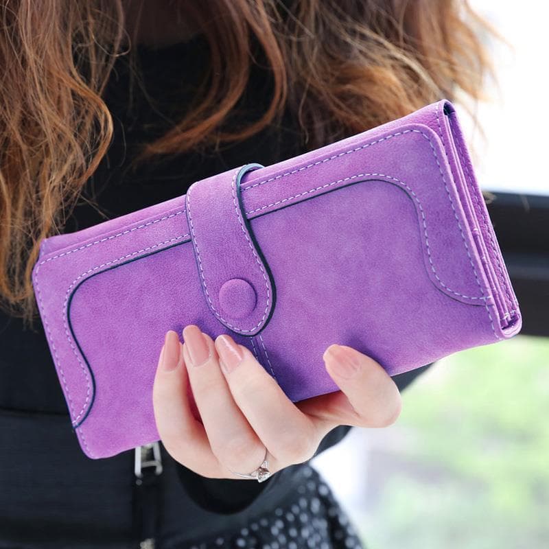 Vintage Elegant Multi Card Slot Long Women's Wallet PU Leather Cute Versatile Double Fold Soft Leather Credit Card Zero Wallet purple