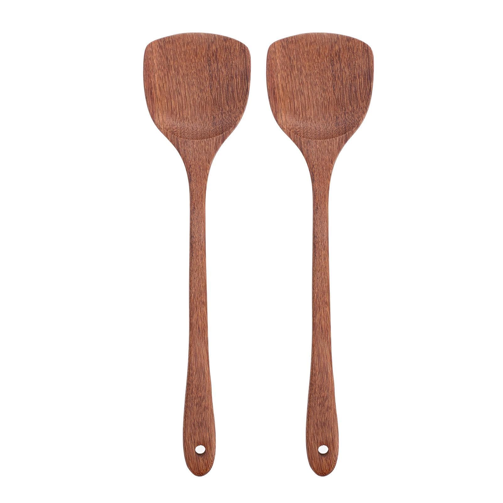 2pcs Wooden Spatula Household Hanging Long Handle Flat Wooden Spatula for Mixing and Turning38.5cm