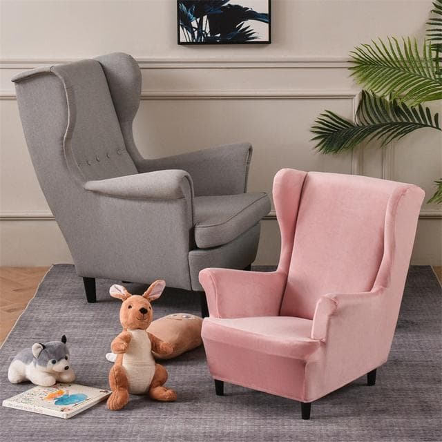 Stretch Velvet Children Wing Chair Cover Kids Size Small High Back Armchair Covers Single Sofa Slipcovers Furniture Protector