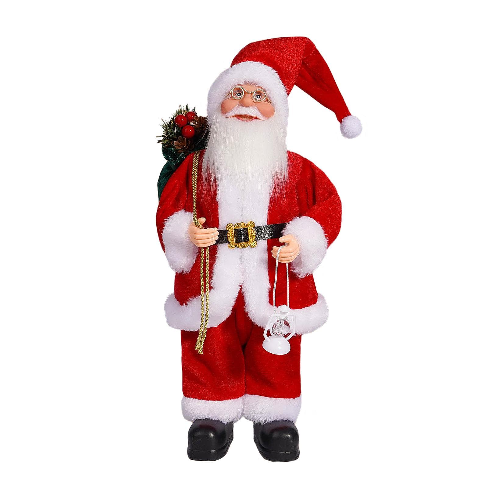 12in Xmas Santa Doll Cartoon Cute Collection Standing Santa Ornament for Home Show Window Decoration F red
