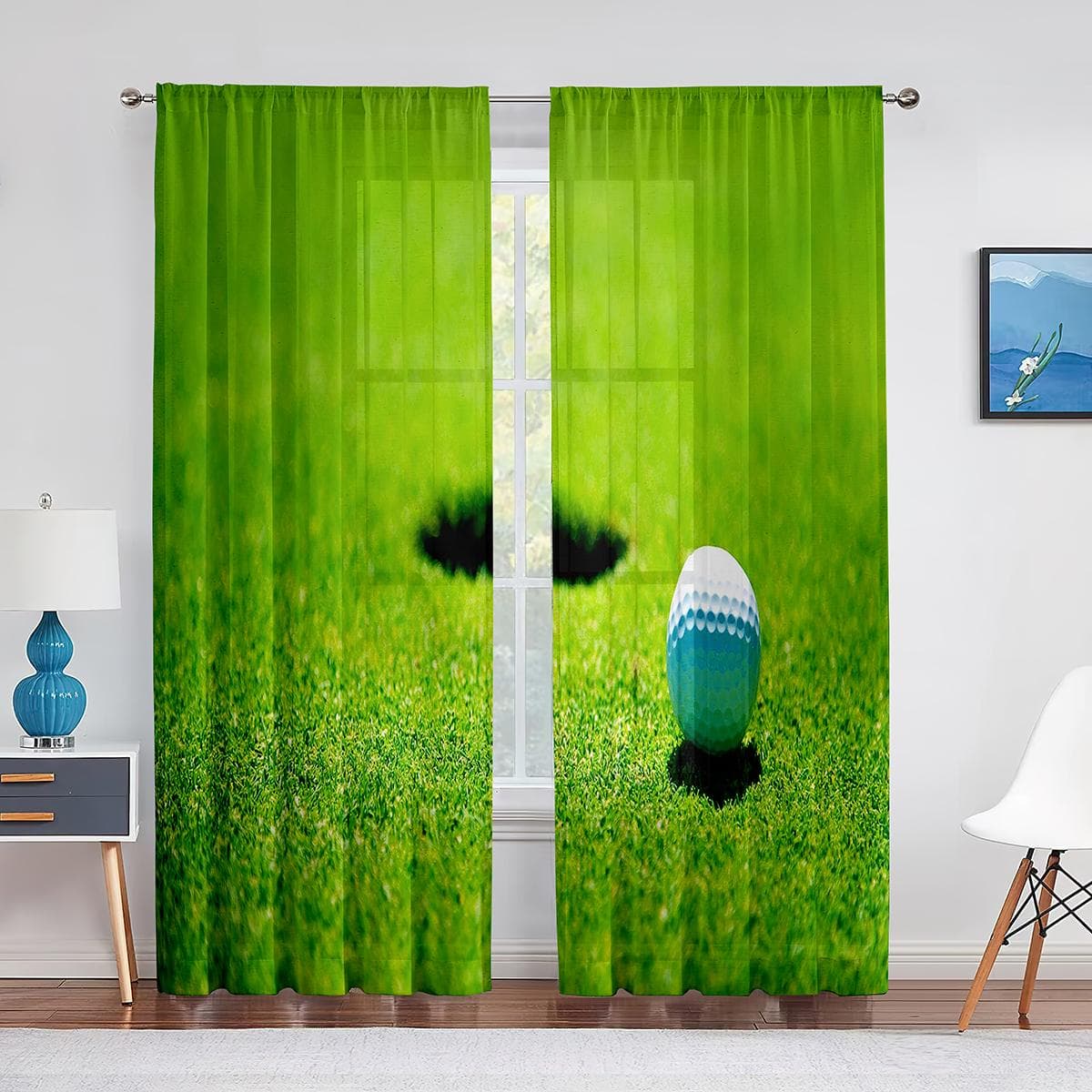 Golf Sports Themed Lofter and Ball on Tee Sheer Voile Curtains for Bedroom Living Room Kitchen Window Tulle Curtain Treatment 1 PCS W100XH250cm&Grommet Top