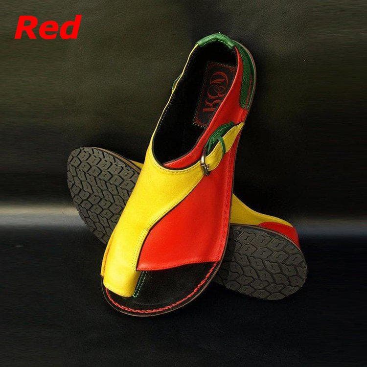 2022 Summer New Women's Color Matching Sandals Flat Buckle Sandals 43 red