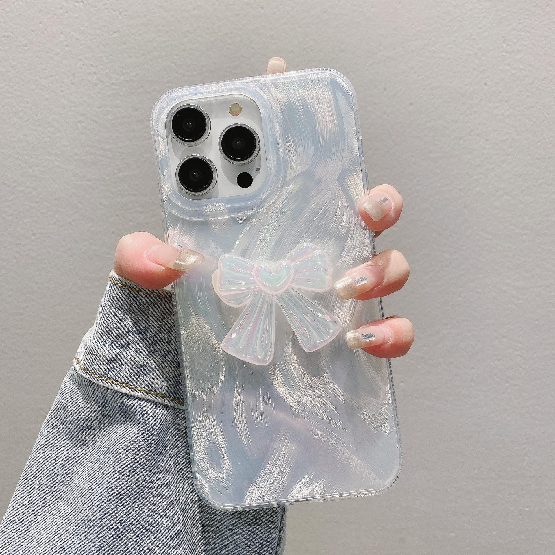 Feather Silver Suitable for Apple 16PRO Bow Chain Mobile Phone Case Iphone14/13 Laser Hard PC Protection Case Apple XSMAX