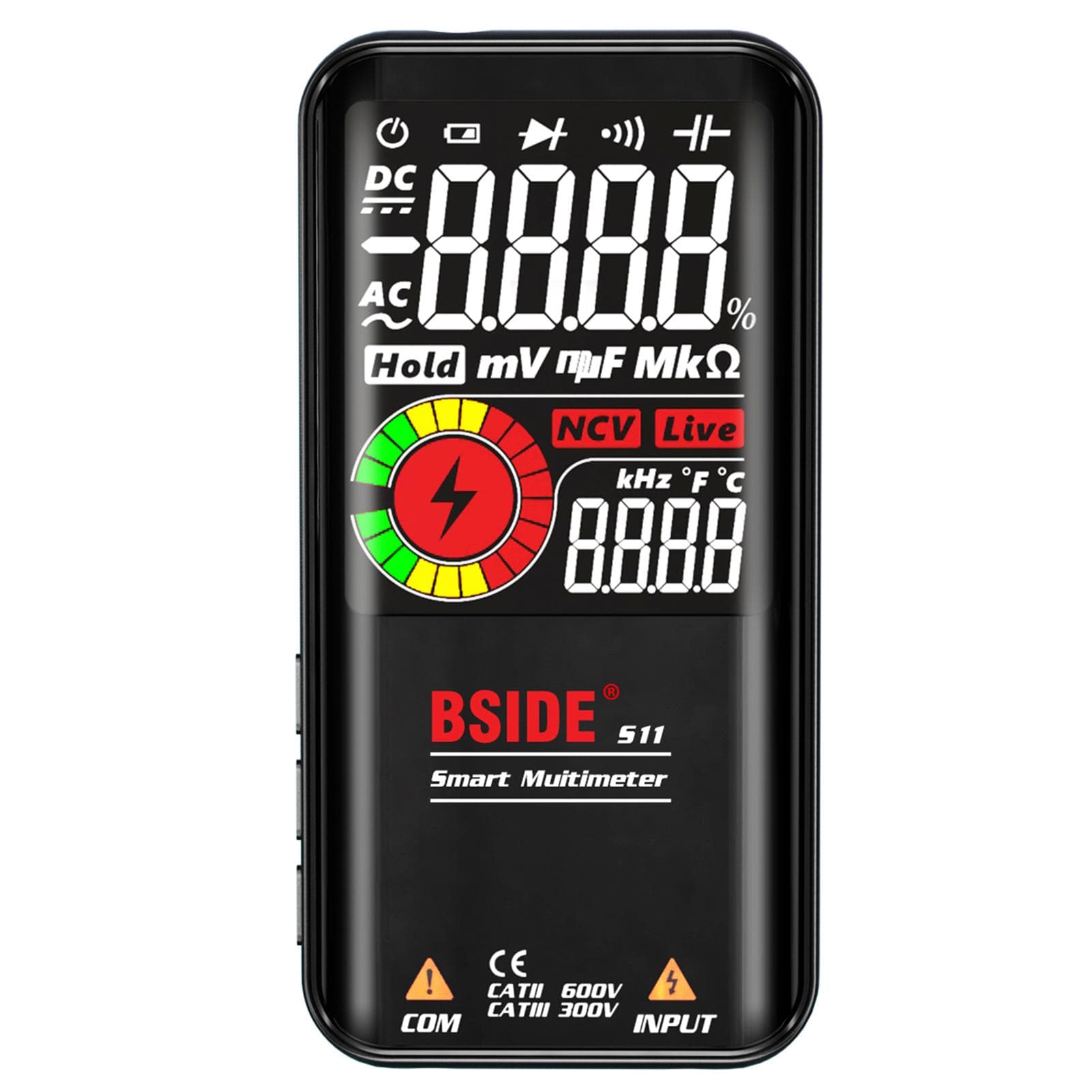 BSIDE S11 Intelligent 9999 Counts Multimeter Digital LCD Display Rechargeable Universal Meter AC/DC black