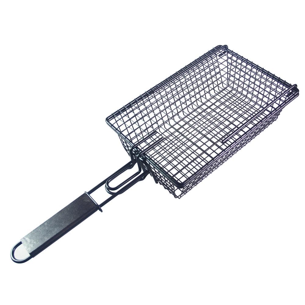 Grilling Nonstick Grill Basket with Lid Metal Barbecue Basket with Foldable Removeable Wooden multicolour