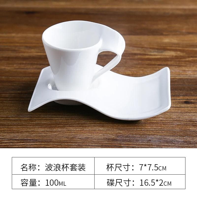 European Wave Shape Ceramics Coffee Cup Espresso Cups Afternoon Tea Cup with Saucer Creativity Home Office Breakfast Milk Cups 65-220ml
