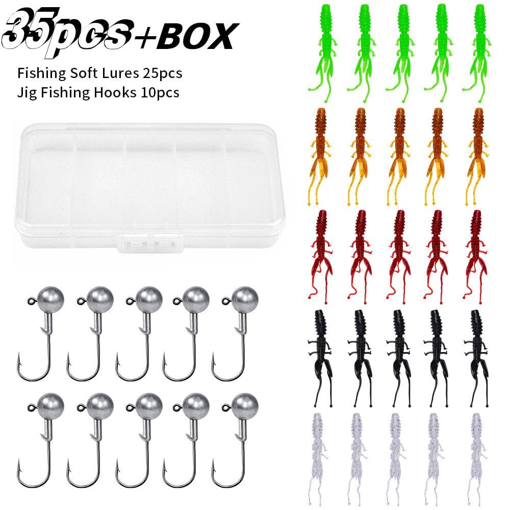 35pcs Soft Fishing Lures Kit Silicone Lure Fishing Set Artificial Tackle Bait Box with Crank Jig multicolour