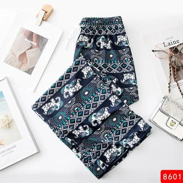 Women Wide Leg Pants High Waist Elephant Print Pant Summer Thin Straight Trousers Casual Bottoms Female Clothing One Size green