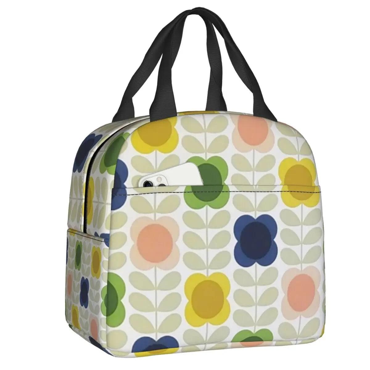 Orla Kiely Bubble Flowers Insulated Lunch Bag for Women Leakproof Scandinavian Thermal Cooler Lunch Tote Beach Camping Travel 22x20x13CM red
