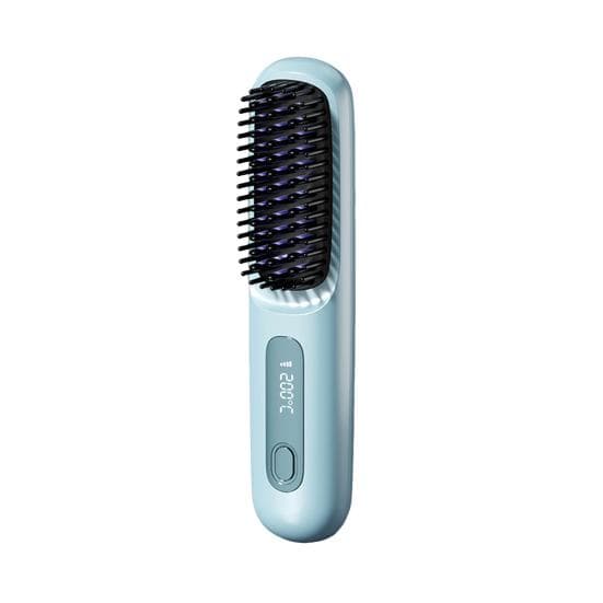 Portable Cordless Hair Straightener Brush Rechargeable Heated Hair Straightening Comb for Travel Mini Hair Styler Tool for Women blue