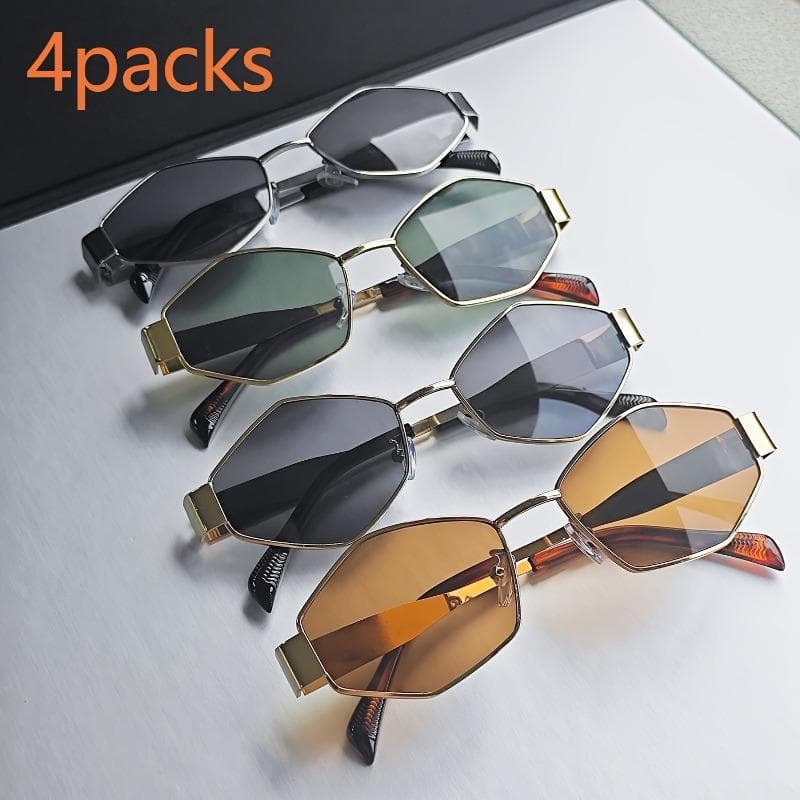 4 Pack Diamond Shaped Glasses Fashionable Metal Small Frame Polygonal Glasses Trendy Accessory