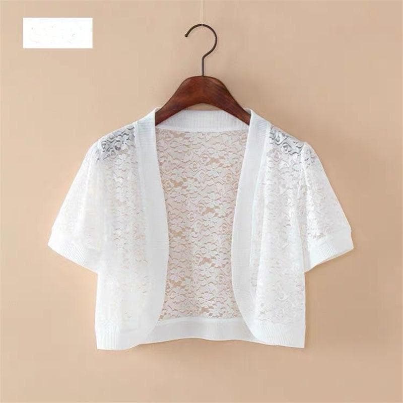 Women Cardigan Short Sleeve Shrug Bolero Casaco Feminino Slim Woman Open Chiffon Womens Sweaters Outerwear One size (40-55kg) white