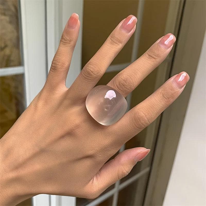 Fashion Candy Color Acrylic Ring Exaggerated Geometric Ring Hand Jewelry Women's Accessories clear
