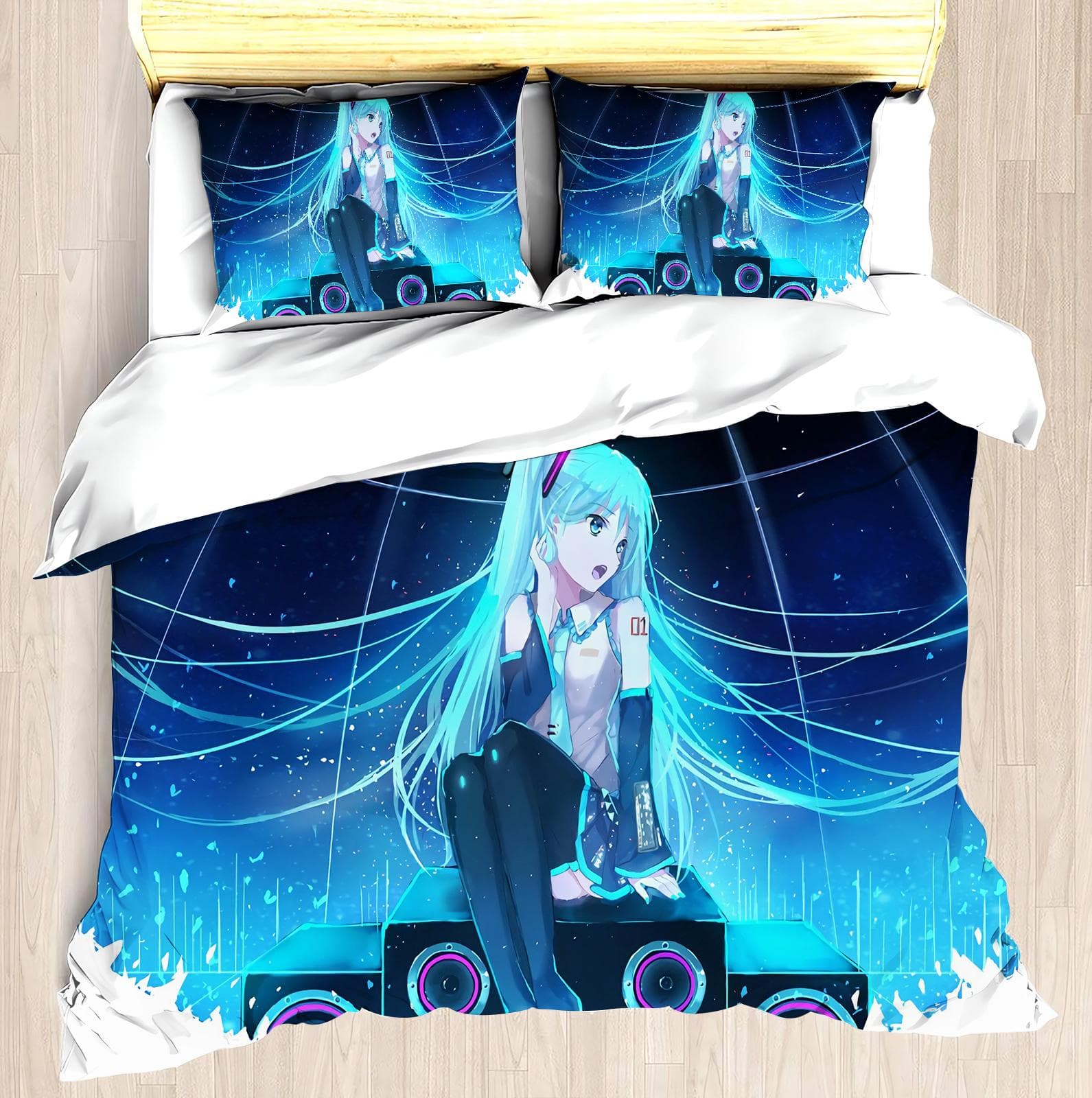 Kawaii Girls H-Hatsune Miku Cartoon Duvet Cover Comforter Bedding sets Soft Quilt Cover and Pillowcases Single_Double_Queen_King EU Twin 135x200cm