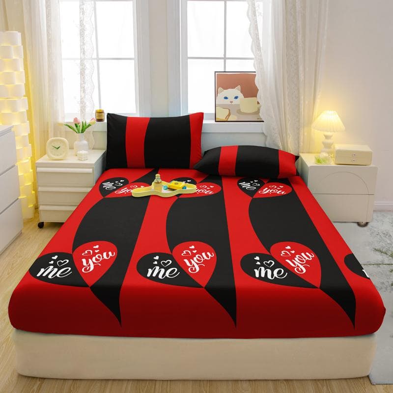 1 Simple Modern Heart-Shaped Printed Matte Fitted Sheet, Bedroom Printed Bed Cover, Bedding (Excluding Pillowcases) 71x132cm