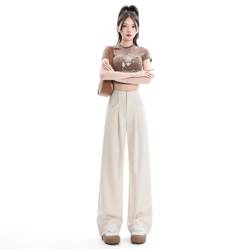 High Waist Slim Narrow Version Wide-leg Pants Straight-leg Casual Pants for Women Autumn Drooping Floor Trousers for Women XL