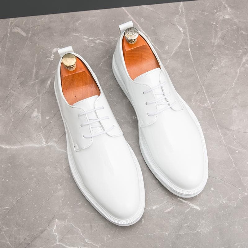Wedding Dress White Shoes Mens Business Leather Shoes Luxury Patent Leather Gentlmen Classic Fashion Lace-up Shoes Elegant Party 38 white