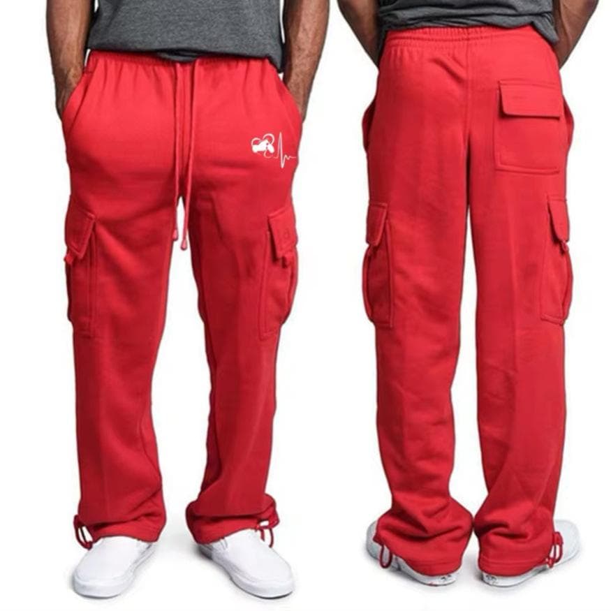 New Multi-pocket Men's Overalls High Street Trendy Brand Casual Retro Men's Long Pants 5XL red