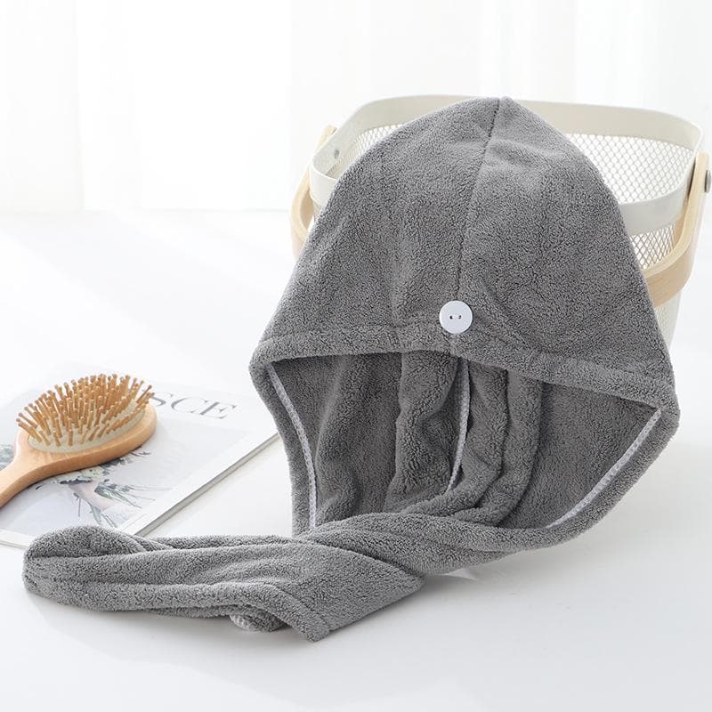 Women Bathroom Hair Drying Cap Microfiber Ultra Absorbent Hair Dry Wrap Cap Fast Drier gray