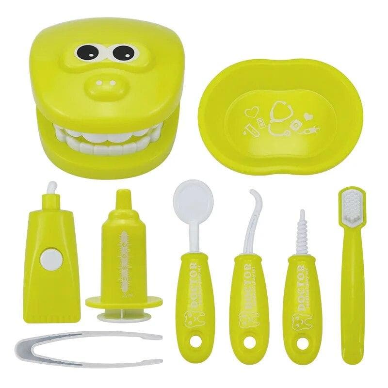 9PCS Simulation Dentist Play Set Baby Dental Doctor Medical Kit Pretend Toy for Kids Hygienic Habbit Cultivation Role Play Game yellow
