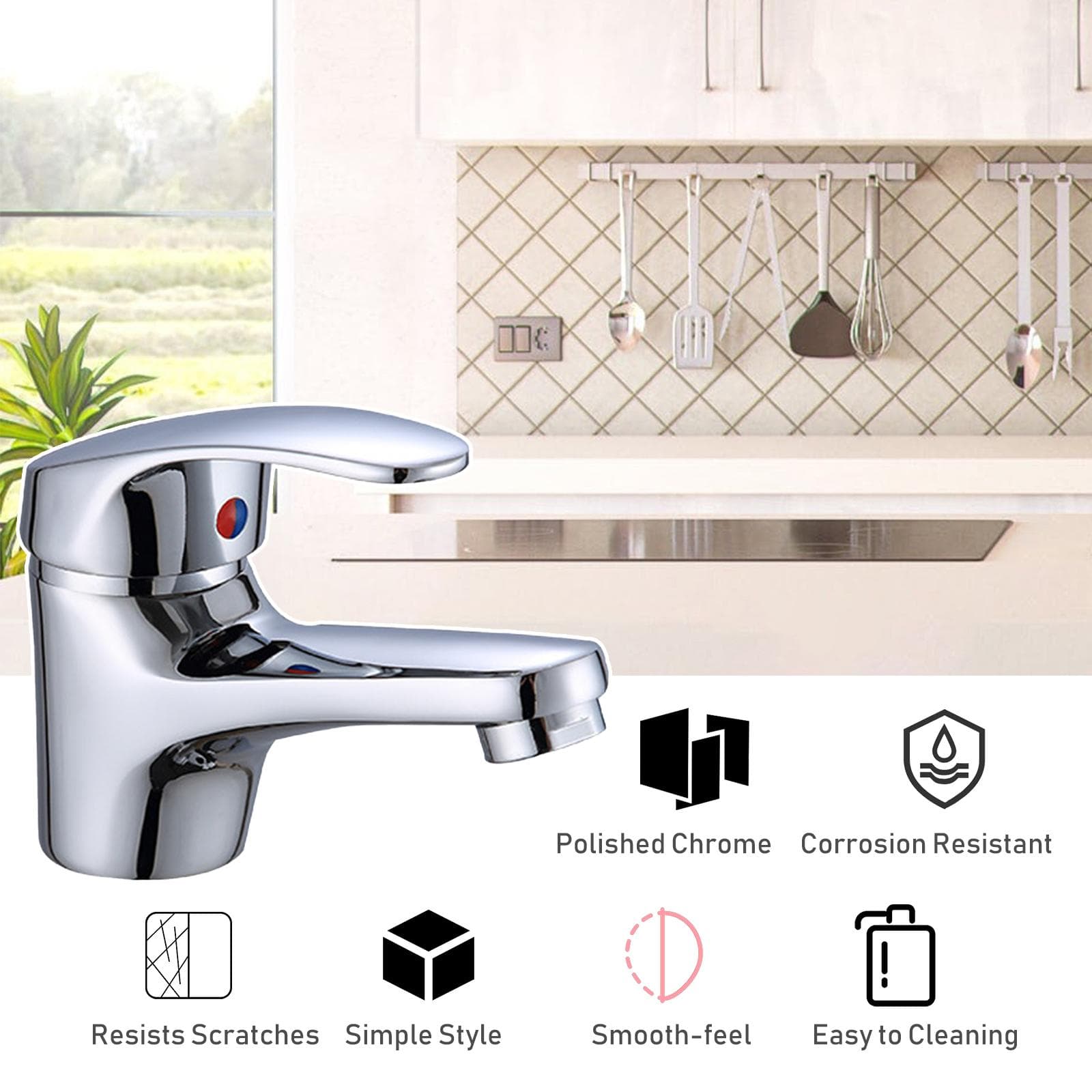 Bathroom Sink Faucet Single Handle Brass Kitchen Basin Faucet Ceramic Valve Hot & Cold Water Mixed silver