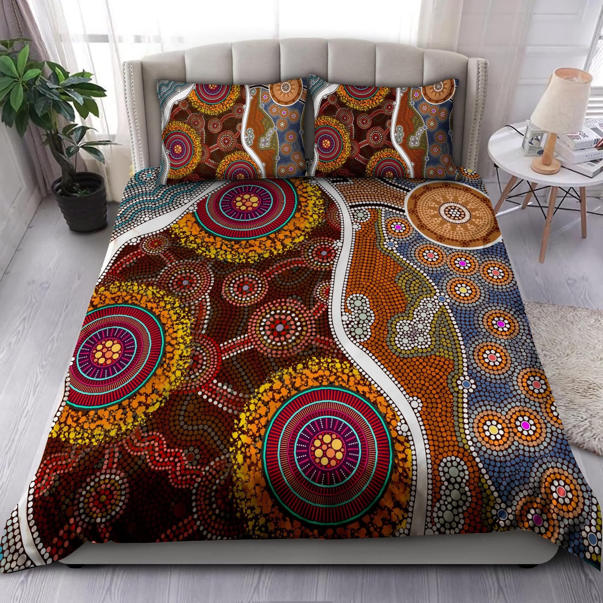 Purple Australian Original Bedding Set Geometric Pattern Duvet Cover Microfiber Indigenous Style Comforter Cover Twin King Size AU King(245x210cm)