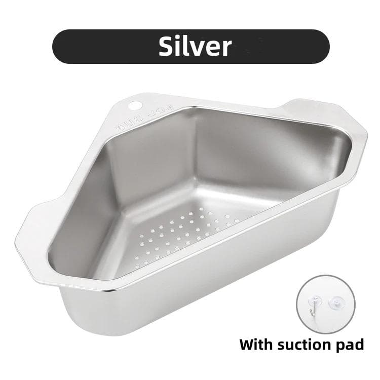 Stainless Steel Triangle Drain Basket Kitchen Sink Filter Shelf Fruit Vegetable Drainer Storage Rack Basket Bar with Suction Cup