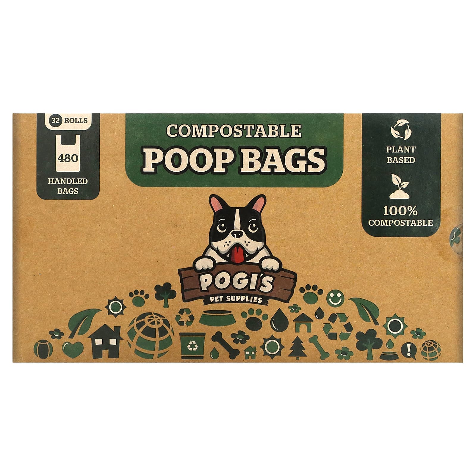 Pogi's Pet Supplies, Compostable Litter Bags, 32 Rolls, 480 Handle Bags