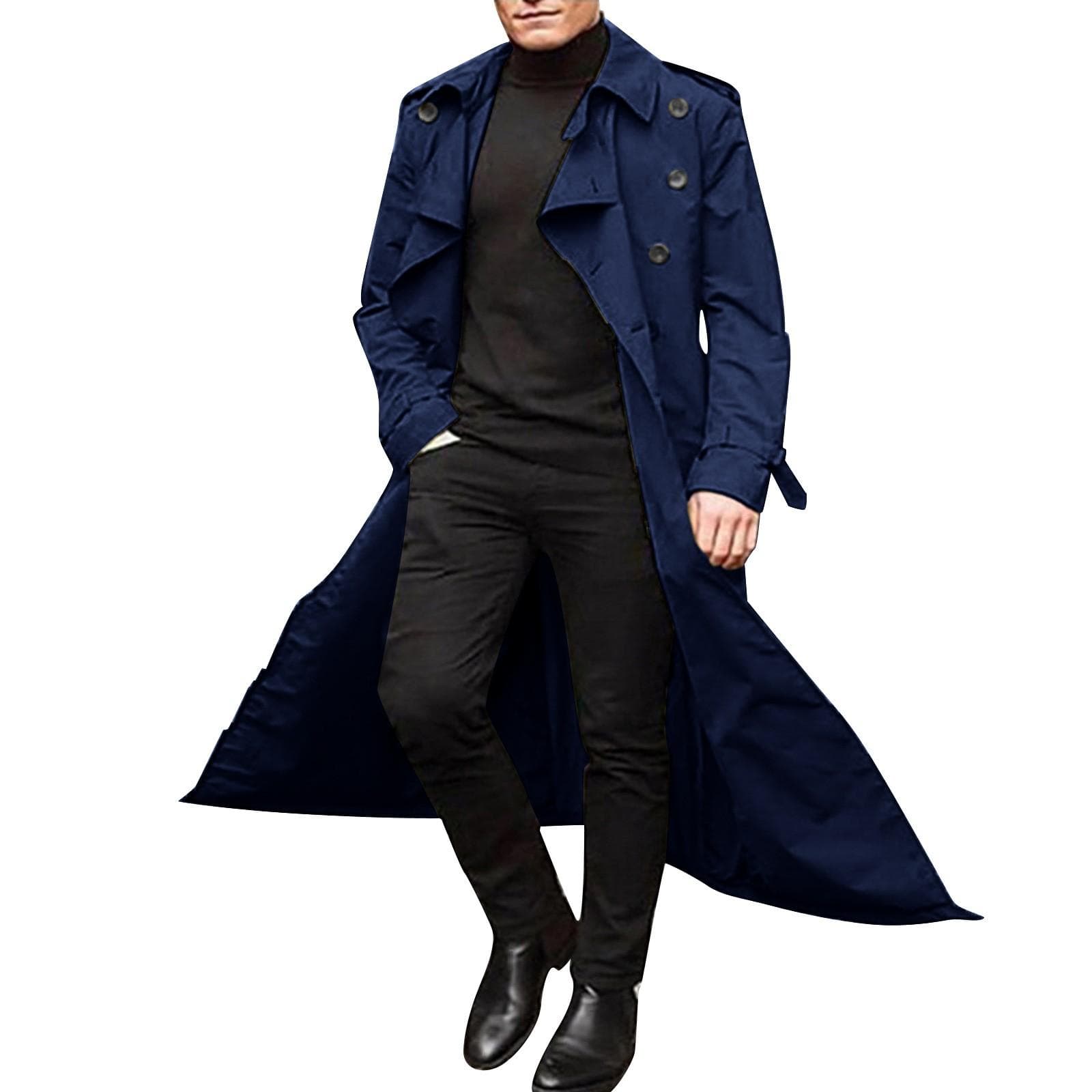 Men's Mid-length Windbreaker Men's Long Windbreaker Windbreaker Casual Outer Men's Belt S